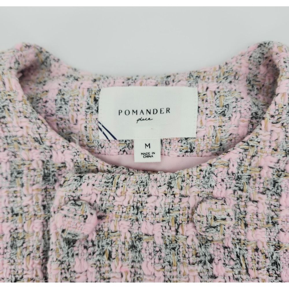 Pomander Place Pink Grey Tweed Plaid Double Breasted Sleeveless Shift Dress M - Picture 3 of 6